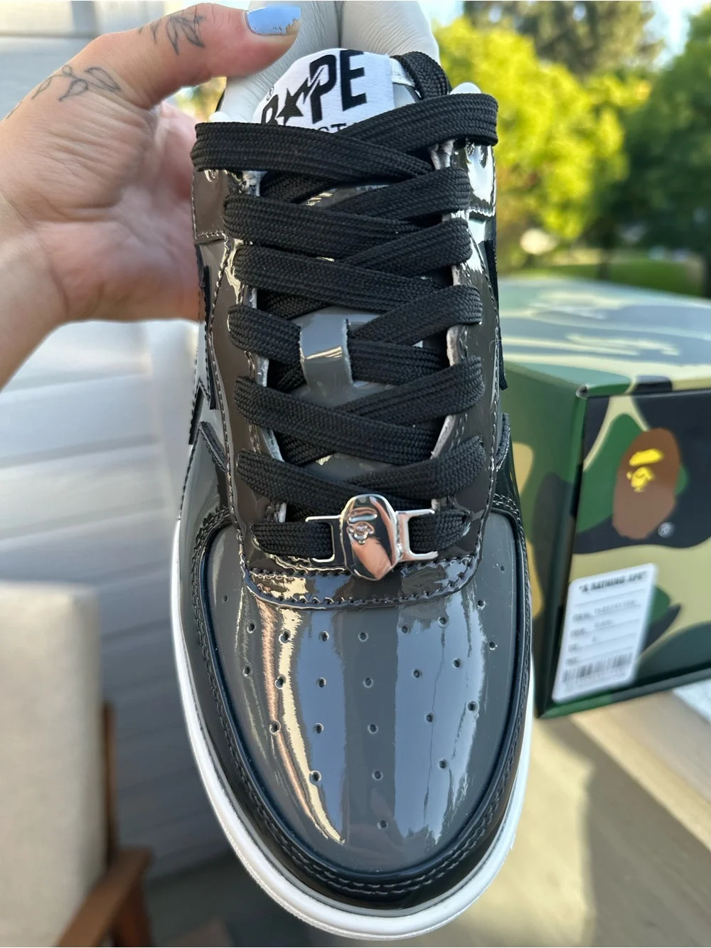 Bape Kids Black Patent Leather Star Low-Top Sneaker